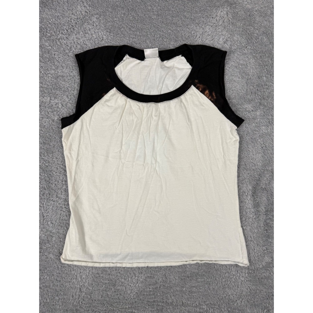 No Boundaries Sleeveless Top Mens XS Cream Black Raglan Good Bleach Distressed